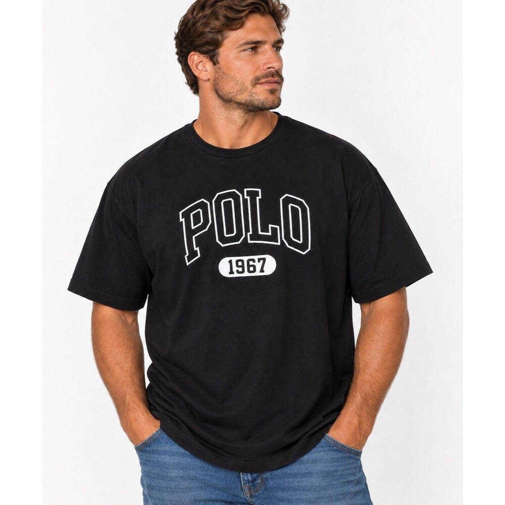 Vintage Y2K Polo Ralph Lauren Black Spellout Graphic T-Shirt Size XL 1967